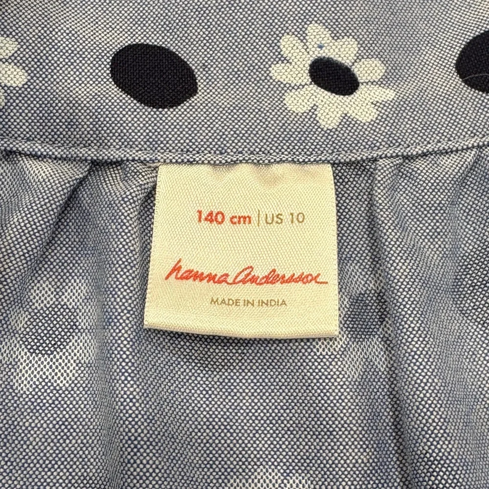 🌟HANNA ANDERSSON🌟 GIRLS CHAMBRAY FLORAL POLKA DOT TIERED SUN DRESS BLUE SZ 10